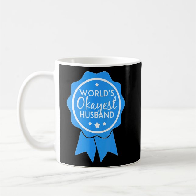 Caneca De Café Words Okayest Husband Ribbon Hubby Blue (Esquerda)