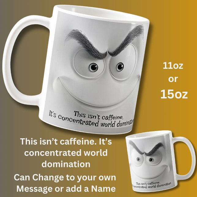 Caneca De Café World Domination Add Name Message, Expressive Face (Criador carregado)