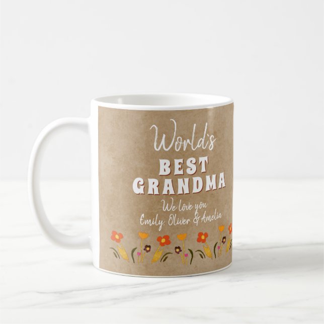 Caneca De Café World`s Best Grandma Flowers Floral Mother`s Day (Esquerda)