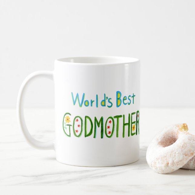 Caneca De Café World's Best Godmother Cute Fairytale style Gift  (Com Donut)