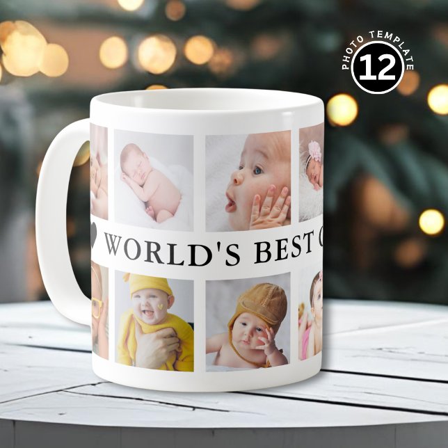 Caneca De Café World's Best Grandpa 12 Photo Black And White (Criador carregado)