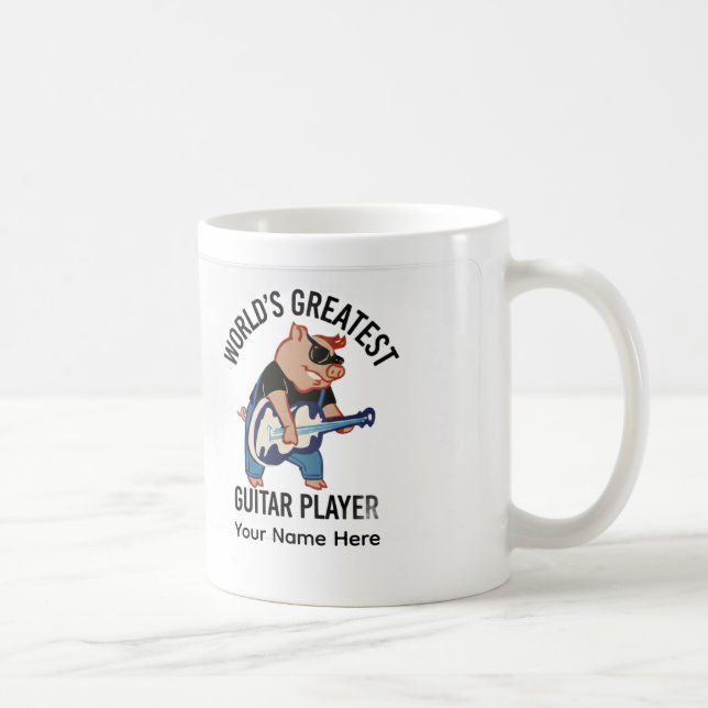 Caneca De Café World's Greatest Guitar Player, Custom Rocker Pig (Direita)