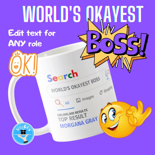 Caneca De Café WORLDS OKAYEST BOSS Engraçado Resultado da Busca S (Criador carregado)