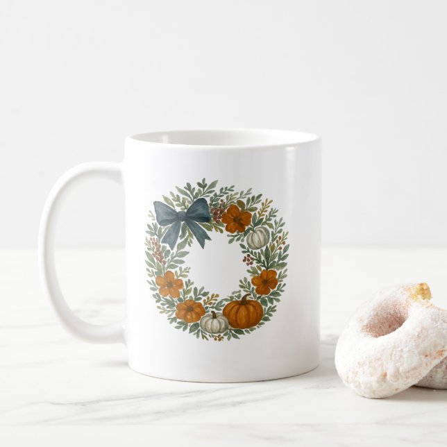 Caneca De Café Wreath Autumn Blue Pumpkin (Com Donut)