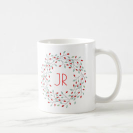 Caneca De Café Wreath de Natal Red Berries e Folhas Verdes