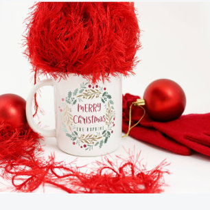 Caneca De Café Wreath e Script de Natal Feliz Natal