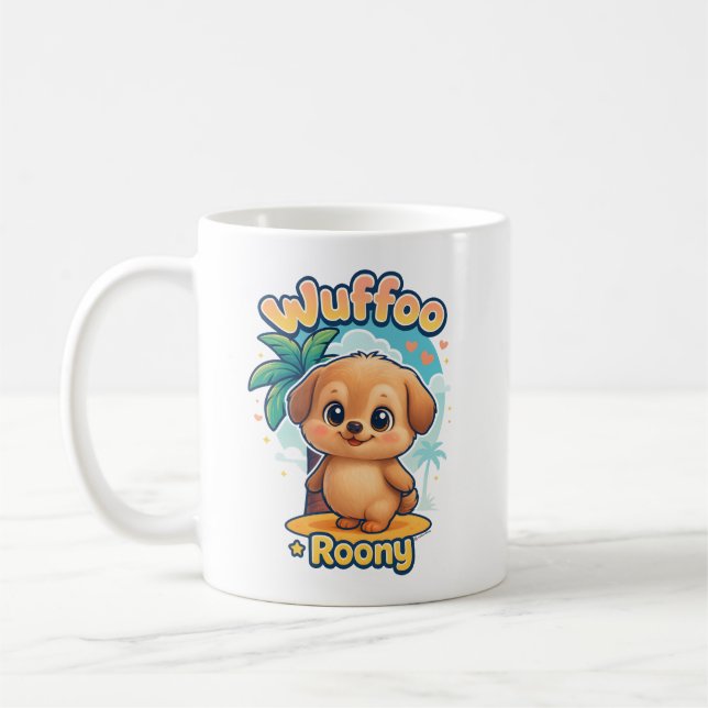 Caneca De Café Wuffoo Roony Cute Kawaii Puppy Tropical Island (Esquerda)