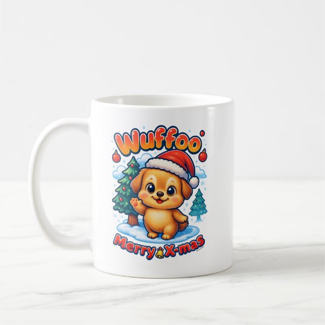 Caneca De Café Wuffoo Roony Merry Natal Kawaii 3D Feriado (Esquerda)