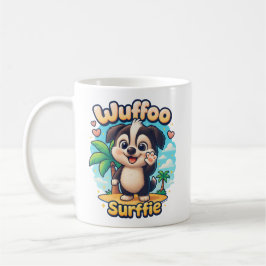 Caneca De Café Wuffoo Surffie Cachorro Fofo Kawaii Ilha Tropical