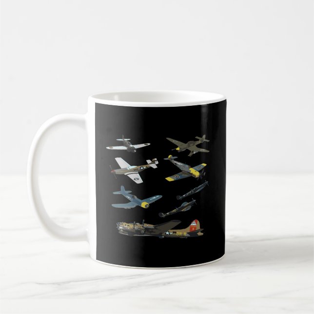 Caneca De Café Ww2 Planes Warbird P51 Mustang Spitfire Messersch (Esquerda)