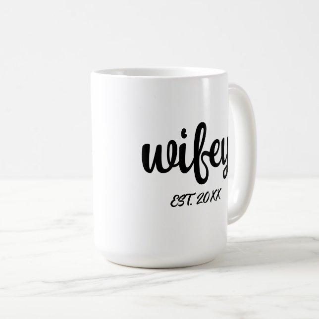 Caneca De Café Wwifey Wedding Anniversário deseja marido (Frente Esquerda)
