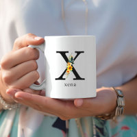 X Monograma Floral Mug com Nome Editável
