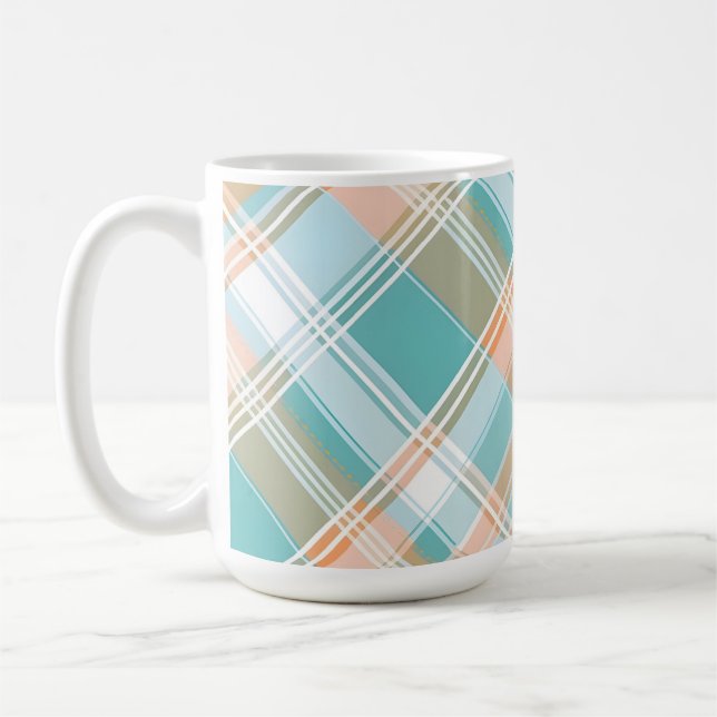 CANECA DE CAFÉ XADREZ AQUA LARANJA MARROM BRANCO PÁSCOA (Esquerda)