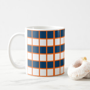 Caneca De Café Xadrez Azul Branco Laranja
