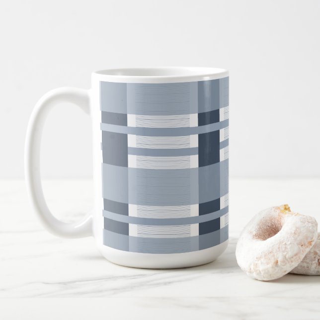 Caneca De Café Xadrez Azul e Listras  (Com Donut)