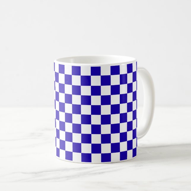 Caneca De Café Xadrez azul profundo  (Frente Esquerda)