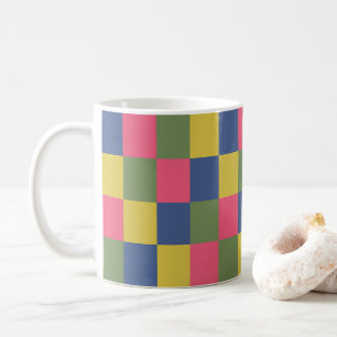Caneca De Café Xadrez Azul Rosa Amarelo Verde