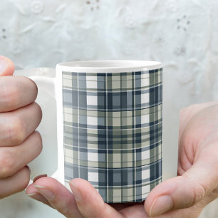 Caneca De Café Xadrez branca verde Denim Blue Sage