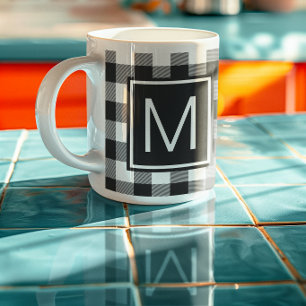Caneca De Café Xadrez Búfalo Preto e Branco Monogramado