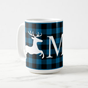 Caneca De Café Xadrez Buffalo Preto Azul Personalizado