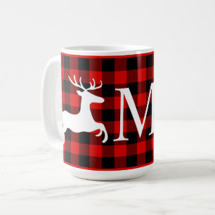 Caneca De Café Xadrez Buffalo Preto e Vermelho Personalizado