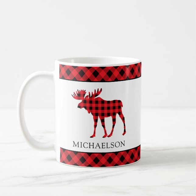 Caneca De Café Xadrez Buffalo Vermelho Russo Xmas Moose Silhout (Esquerda)