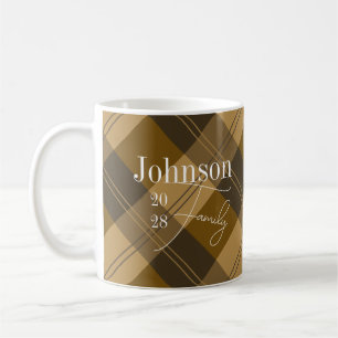 Caneca De Café Xadrez Castanha Nome Personalizado da Família Café