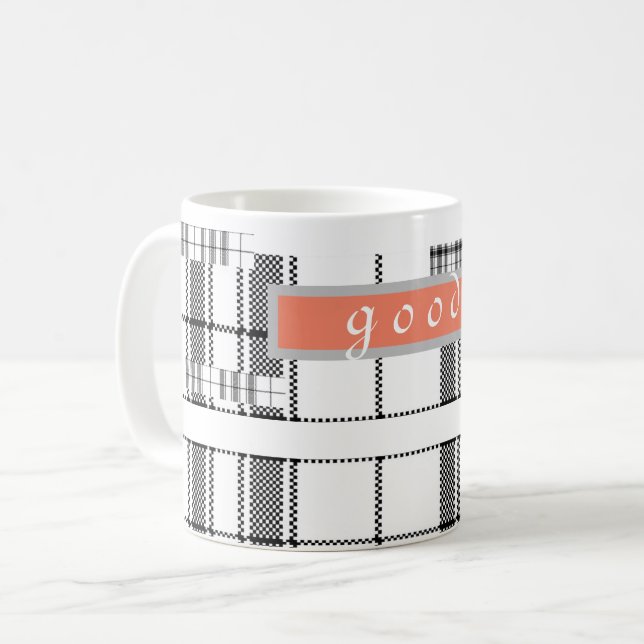 Caneca De Café Xadrez Chic Moderna, Black and White Classic Mug (Frente Esquerda)