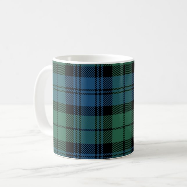 Caneca De Café Xadrez Clan Campbell Green Black Blue Check Tartan (Frente Esquerda)