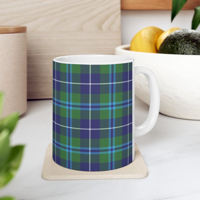 Caneca De Café Xadrez Clan Douglas Tartan Blue Green Check (Plaid Rustic Clan Douglas White 11oz Coffee Mug)