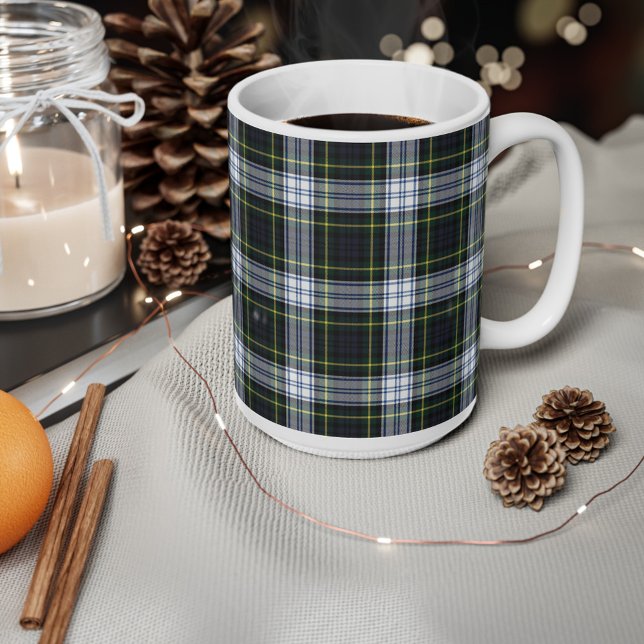 Caneca De Café Xadrez Clan Gordon Green White Tartan (Plaid Clan Gordon Tartan 15oz White Coffee Mug)