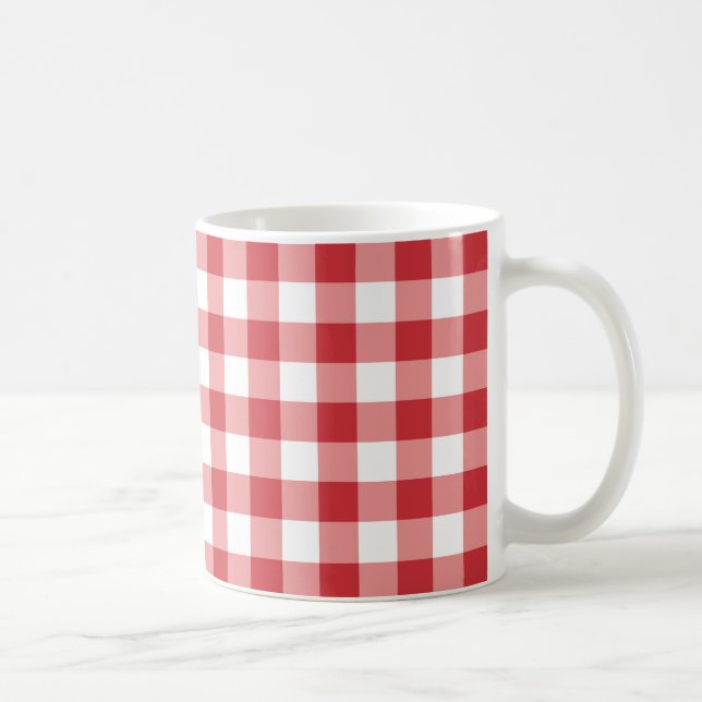 Caneca De Café Xadrez Clássico Suave - xadrez vermelho e branco. (Direita)