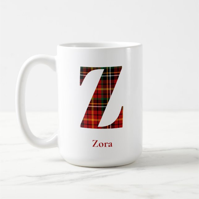 Caneca De Café Xadrez da Tendência - Letra Z Monograma - Natal (Esquerda)