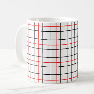 Caneca De Café Xadrez das Linhas de Grade Pretas Vermelhas