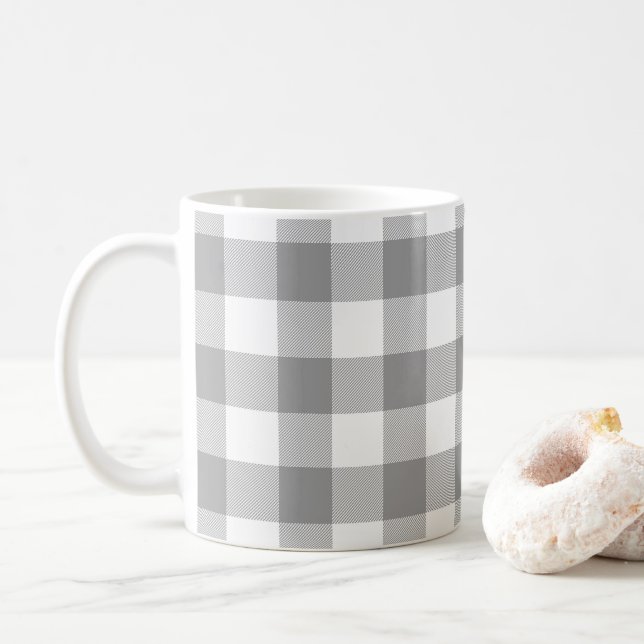 Caneca De Café Xadrez de Búfalo Cinza Fazenda Rústico (Com Donut)