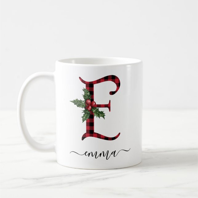 Caneca De Café Xadrez de búfalo E Monograma Café de Natal (Esquerda)