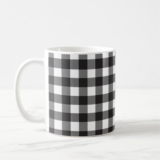 Caneca De Café Xadrez de búfalo preto e branco (Esquerda)