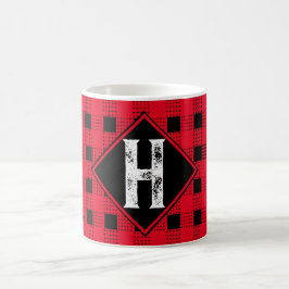 Caneca De Café xadrez de búfalos modernos vermelho e preto Monogr