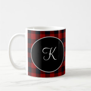 Caneca De Café Xadrez de Búfalos Preto e Vermelho do Monograma Pe