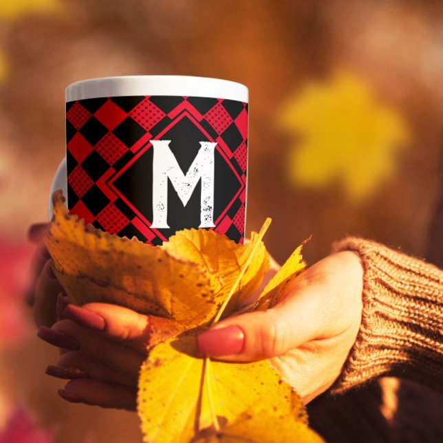 Caneca De Café Xadrez de búfalos vermelho e preto (Criador carregado)