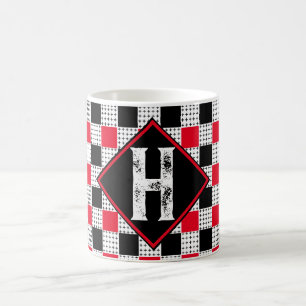 Caneca De Café xadrez de búfalos vermelho e preto moderno Verific