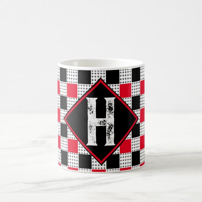 Caneca De Café xadrez de búfalos vermelho e preto moderno Verific (Centro)