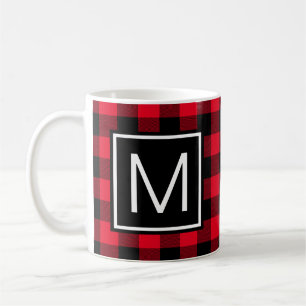 Caneca De Café Xadrez de Buffalo Vermelho e Negro Monograma