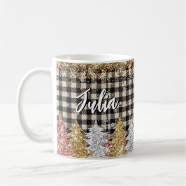 Caneca De Café Xadrez de Natal e Brilho Com Nome