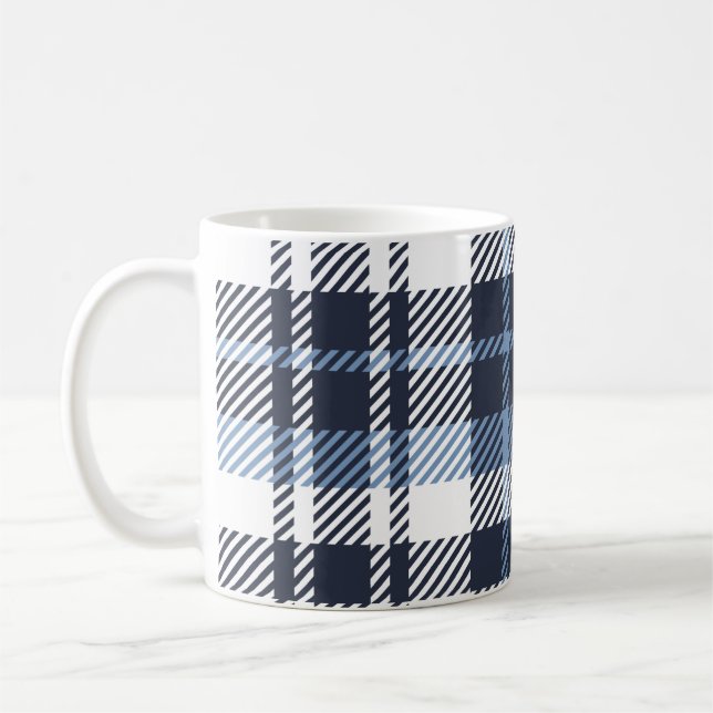 Caneca De Café Xadrez de tartan azul e branca (Esquerda)