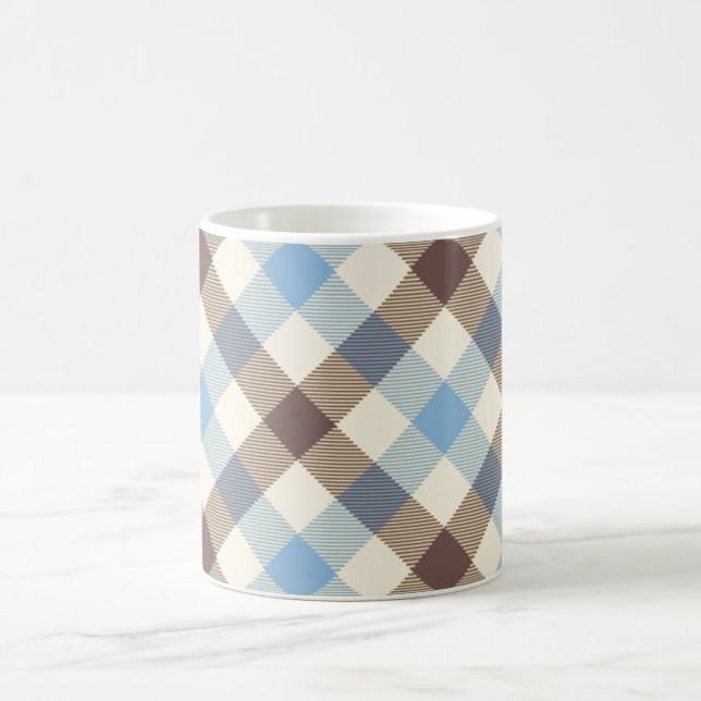 Caneca De Café Xadrez De Tartan Azul E Castanho (Centro)