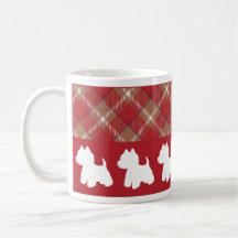 Xadrez Diagonal Westie Mug Vermelho Design