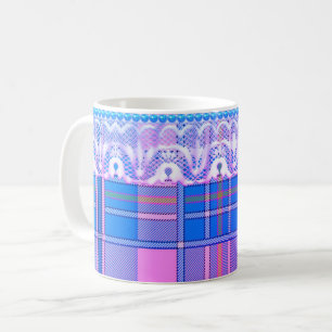 Caneca De Café Xadrez e renda púrpura e rosa