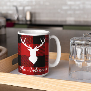 Caneca De Café Xadrez e veado de Buffalo Vermelho   Presente de n