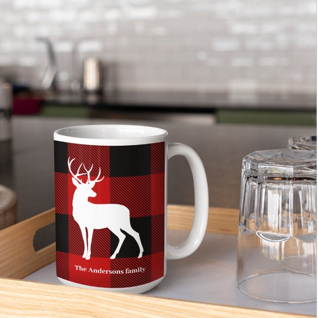 Caneca De Café Xadrez e veado de Buffalo Vermelho | Presente de n (Criador carregado)